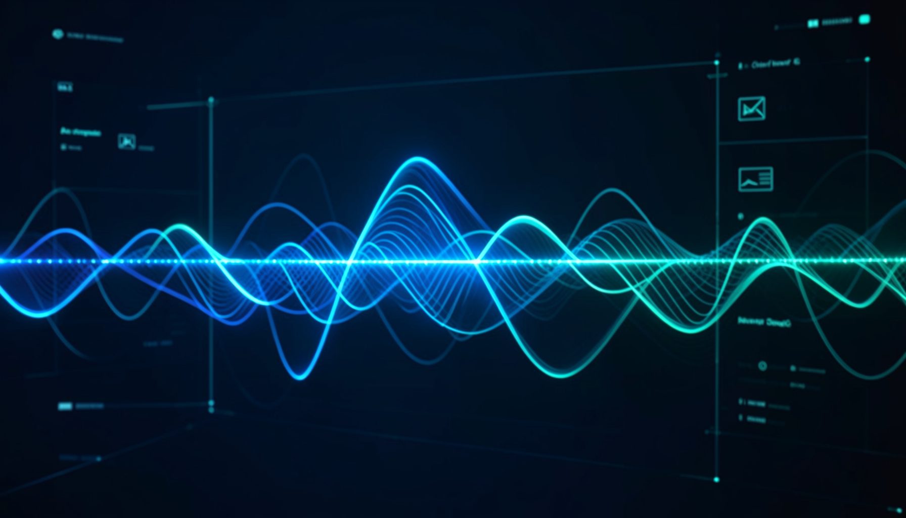 Abstract digital interface with glowing blue and teal waveforms suggesting AI-driven communication and email automation